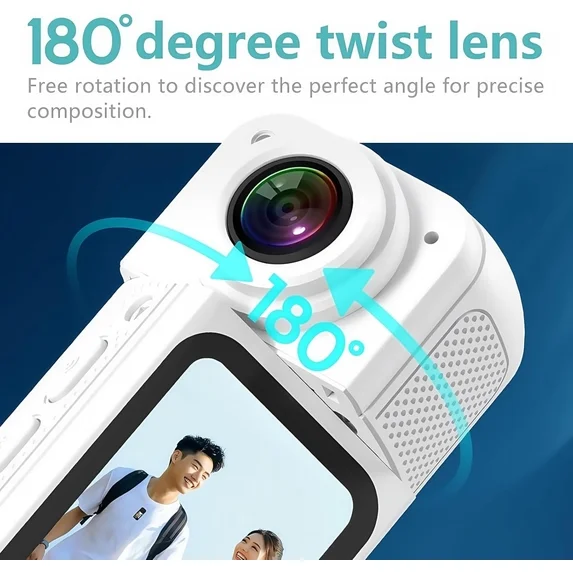 128GB FHD 2.7K Mini Rotate Body Camera, Wearable Action Body Cam, Thumb Size Hands Free Recording Body Worn Camera, Portable Camcorder Mount Anywhere for Work, Travel, Sport,Pet Walking (Black)